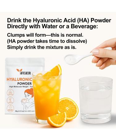 iFEiER Pure Hyaluronic Acid Powder | Food Grade Hyaluronic Acid Supplements | 60g(2.12oz) | HMW LMW High Molecular Weight Hyaluronic Acid Powder| Skin Hydration and Joint Lubrication - Buy Online on GoSupps.com