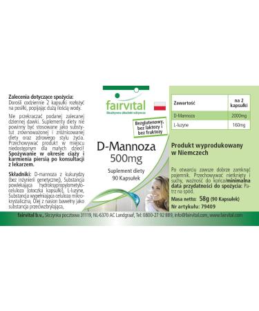 Fairvital | D-Mannose 500mg - pour 15 jours - HAUTEMENT DOSE - 90 g lules - monosaccharide naturel - Buy Online on GoSupps.com