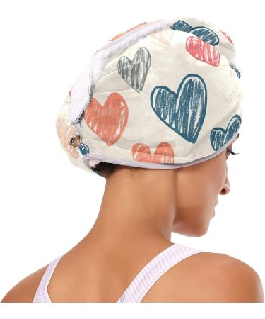 Buy Abstract Geometric Doodle Hearts Hair Towel 2 Pack | Super Absorbent Quick Dry Hair Turbans for Women & Girls - Buy Online on GoSupps.com