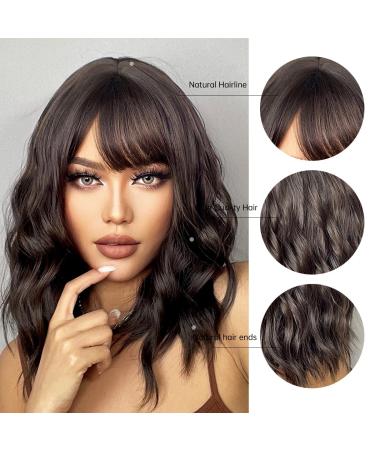 14-Inch Curly Black Bob Wigs | Heat-Resistant Synthetic Shoulder-Length Wavy Brown Wigs for Women - Perfect for Daily Cosplay - Buy Online on GoSupps.com
