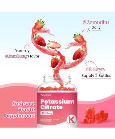 2 Pack Potassium Gummies for Adults Women & Men Potassium Citrate Supplement Support Leg Cramps Muscle Health & Electrolyte Balance Sugar Free Organic Vegan Strawberry 120 Cts Potassium Citrate 60 Count (Pack of 2) - Buy Online on GoSupps.com