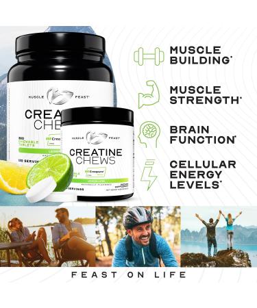 Muscle Feast Creatine Monohydrate Chewables - Vegan & Gluten-Free Creapure Creatine Chews for Men & Women - Delicious Citrus-Flavored Creatine Tablets for Muscle Building - Lemon Lime 360 Tabs Lemon Lime 1080 Gram - Buy Online on GoSupps.com