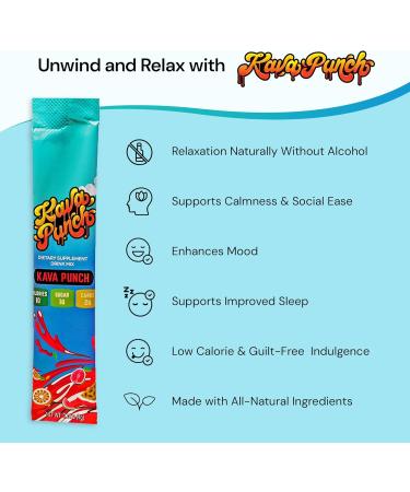 KAVA PUNCH Relaxation Drink Mix 12 Stick Pack Pouch with Kava Kava Extract for Stress Relief | Non-Alcoholic, Low-Calorie | Healthy Alternative Beverage, Portable Alcohol-Free Buzz Drink Punch 12 Stick Pack Pouch - Buy Online on GoSupps.com