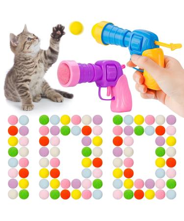 umorismo 2 Pieces Plush Ball Shooting Gun for Cats Cat Ball Gun Interactive Toy Cat Ball Toy Launch Gun with 100 Pcs Balls Cat Ball Toy Launcher for Cat