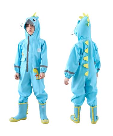 Fewlby Kids Puddle Suit Rain Suit Boys Girls All in One Waterproof Overalls Toddler Muddy Suit Hooded Raincoat Rainwear Cartoon Romper XL Size 5-6 Years XL/5-6 Years Blue