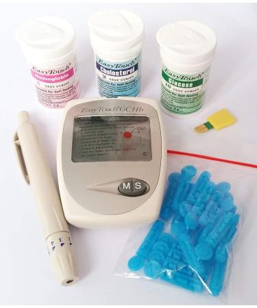 3in1 Easytouch Glucose Cholesterol Hemoglobin Monitor Test Strips Lancing Device Lancets and Carrying Case