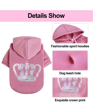 EXPAWLORER Princess Dog Hoodie with Leash Hole - Pink Winter Coat for Girl Dogs - Buy Online on GoSupps.com