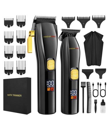 HIENA PRO Professional Hair Clippers and T-Blade Trimmer Kit for Men Cordless Complete Barber Kit Hair Cutting Kit with LCD Display & USB Rechargeable (Black)