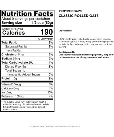 Kodiak Oatmeal Canister Rolled Oats High Protein 100% Whole Grains (1 canister) - Buy Online on GoSupps.com