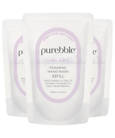 PUREBBLE Foaming Hand Soap Floral Purple 10.14fl.oz (Refill Pack of 3) | with Hyaluronic Acid Floral Scent | For Kitchen and Bathroom | Cruelty Free Sulfate Free