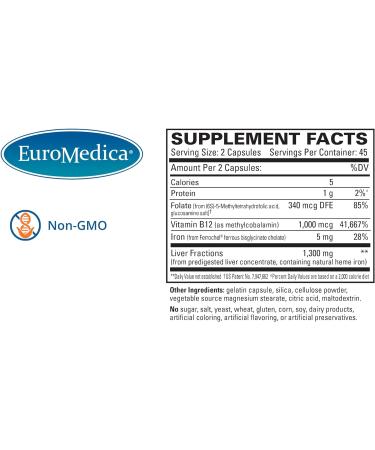 EuroMedica Heme Iron Complex - 90 Capsules - Liver for Energy & Stamina - Non-GMO - 45 Servings - Buy Online on GoSupps.com