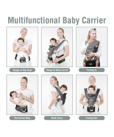 YIYUNBEBE Baby Carrier Newborns to Toddler 7-45 lbs All Seasons Foldable Baby Carriers Front and Back with Hip Seat Lumbar Support for Outdoor Hiking(Dark Grey) - Buy Online on GoSupps.com