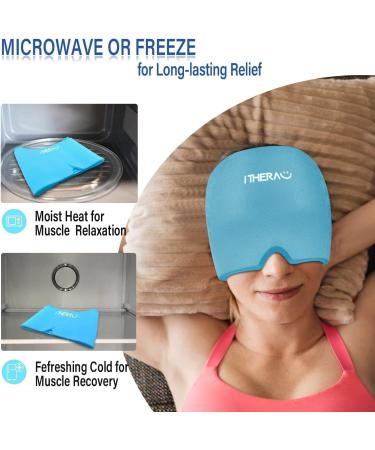 itherau Migraine Mask - Adjustable 360 Headache Relief Cap with Cold/Warm Compress Gel Pads for Migraines Swollen Eyes & Sinuses - Blue - Buy Online on GoSupps.com