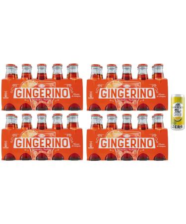 Gingerino Recoaro Lot de 40 bouteilles jetables en verre pour ap ritif italien Ginger 10 cl + 1 bo te de th glac San Benedetto au citron sans sucre 330 ml