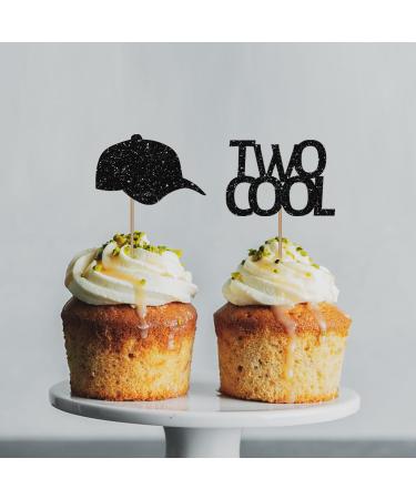 Two Cool Cupcake Toppers Baby 2nd Birthday Party Decor for Boys Sunglasses Sign Dessert Picks Two Years Old Birthday Party Decoration - Blue & Black Glitter - Buy Online on GoSupps.com