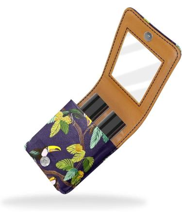 Travel Lipstick Organizer Case - Portable Makeup Bag with Mirror | Branch Leaves Clouds Toucan Design - International Shipping Available - Buy Online on GoSupps.com