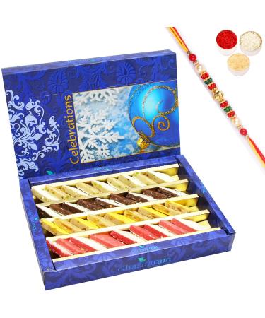 Ghasitaram Gifts Rakhi Gifts for Brothers Rakhi Sweets - Assorted Irish Kaju Katlis 800 GMS with Beads Rakhi