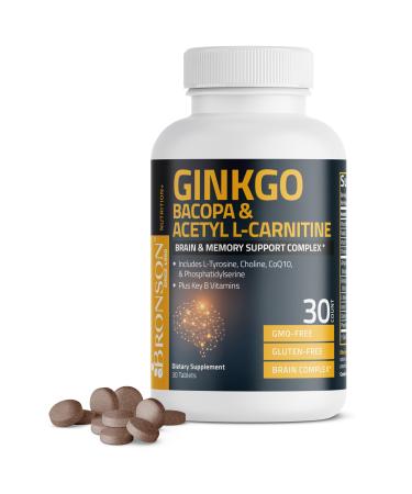 Bronson Ginkgo, Bacopa & Acetyl L-Carnitine Brain & Memory Support Complex with L-Tyrosine, Choline, CoQ10 & Phosphatidylserine Plus Key B Vitamins Non-GMO, 30 Tablets 30 Count (Pack of 1)