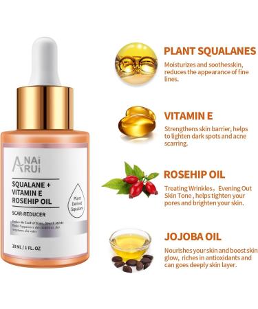 ANAiRUi Rosehip Oil For Face - Cold Pressed Vegan with Vitamin E & Squalane - Hydrating Nourishing Anti aging Face Oil for Skin Body Hair Nail 30ml Rosehip Vitamin E Oil - Buy Online on GoSupps.com
