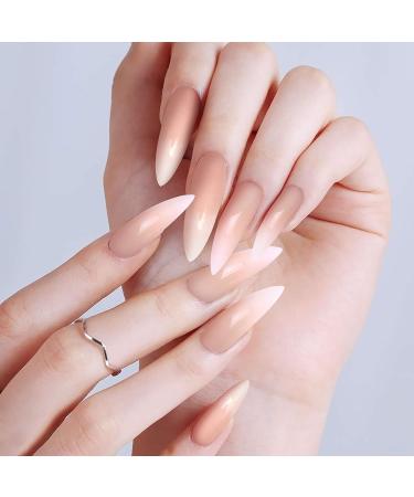 Allstarry 120pcs Extra Long Ombre French Fake Nail Natural Nude Stiletto Press on Nails - Full Cover Artificial Manicure Nail Tips for Women and Girls - Buy Online on GoSupps.com