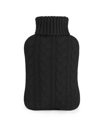 samply Hot Water Bottle with Knitted Cover 2L Hot Water Bag for Hot and Cold Compress Hand Feet Warmer Neck and Shoulder Pain relief Black 2L Black