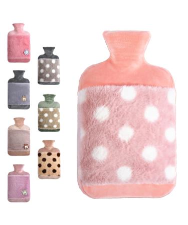 Hot Water Bottle with Cover 1.8L Large Rubber Hot Water Bottle for Relieving Menstrual Cramps Neck Shoulder Back Stomach Pain Warming Hands and Feet 1.8L-Pink dots