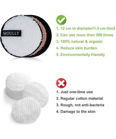 Moully 4PC Washable Slimming Makeup Remover Pads | Reusable Cotton Cleaning Towels | Eco-Friendly Microfiber with Laundry Bag - Buy Online on GoSupps.com