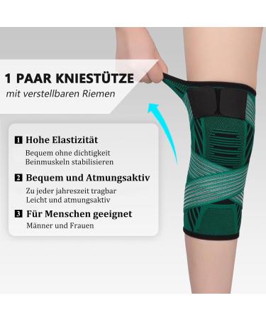 Kniebandage f r Frauen & M nner - 2 St ck Knieunterst tzung mit verstellbaren Riemen & rutschfestem Silikon f r Sport Arthritis Bandverletzung Meniskusverletzung (M Dunkelgr n) - Buy Online on GoSupps.com