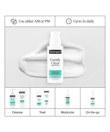 Neutrogena Evenly Clear Acne Exfoliant with Salicylic Acid & Mandelic Acid Multi-Acid Exfoliating Treatment Serum Visibly Fade the look of Post-Acne Marks for A Smooth Even Skin Tone 1 fl. oz - Buy Online on GoSupps.com