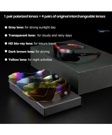 Rockbros Polarized Bicycle Glasses - 5 Interchangeable Lenses for Men & Women | Sports Sunglasses for Cycling Fishing & Outdoor Activities - Buy Online on GoSupps.com