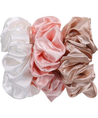 6-Piece Oversized Satin Scrunchies Set for Women and Girls - Pink, Champagne, Coffee, White, Black, Navy Blue - Buy Online on GoSupps.com