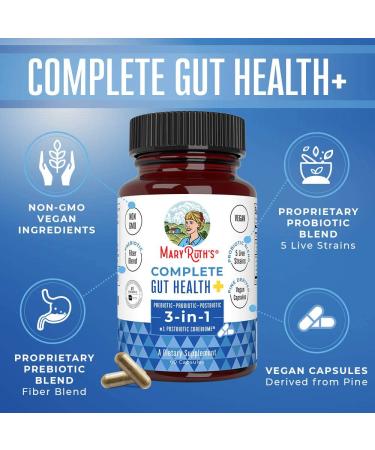 MaryRuth's Complete Gut Health+ | 3-in-1 Vegan Gastrointestinal Support | Prebiotic, Probiotic & Postbiotic | 60 Capsules - Buy Online on GoSupps.com