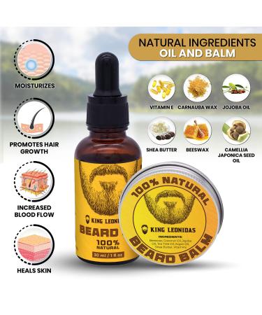 KING LEONIDAS Beard Kit: Organic Oil, Titanium Derma Roller & Natural Balm - Men's Grooming & Beard Care Set - Buy Online on GoSupps.com