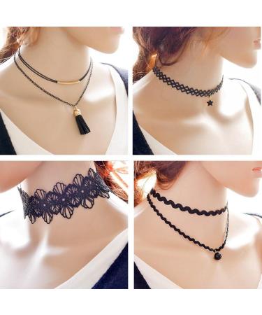 Trasfit 10-Piece Lace Choker Necklace Set for Women and Girls - Classic Velvet Stretch, Punk Gothic Tattoo Lace - 10 Styles #1 - Buy Online on GoSupps.com