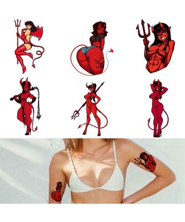Tattoonova 6 Sheets Temporary Tattoo Women Adults Sexy Devil Girl Party Favors Body Face Sleeve Fake Tattoos TA 2