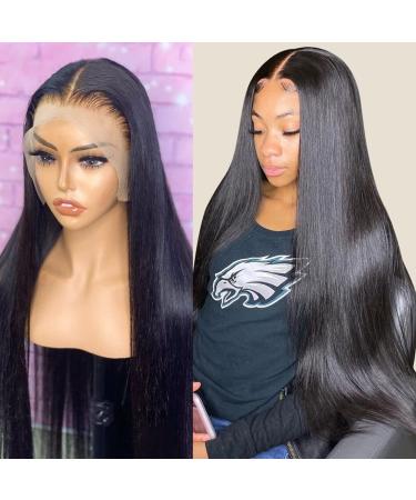 UNICE Undetectable 13x4 HD Lace Front Wigs Human Hair Bleached Knots for Black Women 10A Brazilian Virgin Hair Straight Real HD Lace Front Wig Pre Plucked with Baby hair 150% Density (26 inch) 26 Inch HD Lace Frontal Wig