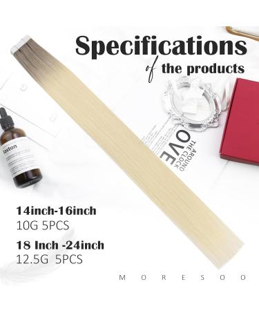 Buy Moresoo Virgin Tape-In Hair Extensions | Ash Blonde to Platinum Ombre | 50cm Real Hair | 5PCs #19T60 - Buy Online on GoSupps.com