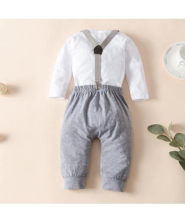Haokaini Baby Boy 1st Birthday Bow Tie Romper Cake Smash Outfit Grey 9-12 Months - Buy Online on GoSupps.com