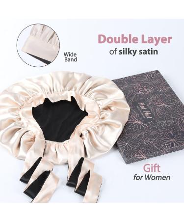 Satin Silk Bonnet for Curly Hair | Double Layer Reversible Cap for Women | One Size | CHAMPAGNE/BLACK - Buy Online on GoSupps.com