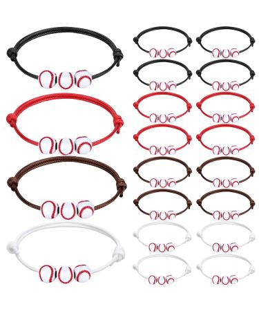 20 Pieces Baseball Bracelet Red Black Brown White Wristbands Baseball Charm Bracelets Baseball Beads Adjustable Sport Ball Bracelet for Teens Party Favors Sports Birthday Gift