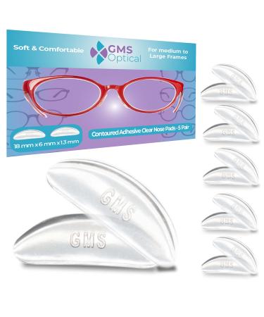 GMS Optical 1.3mm Ultra-Thin Anti-Slip Adhesive Contoured Silicone Eyeglass Nose Pads with Super Sticky Backing for Glasses, Sunglasses, and Eye Wear - 5 Pair (Clear)