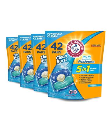 Arm & Hammer Clean Burst 5-In-1 Laundry Detergent Power Paks 42 Count x 4 Pack Clean Burst 42 Count (Pack of 4)