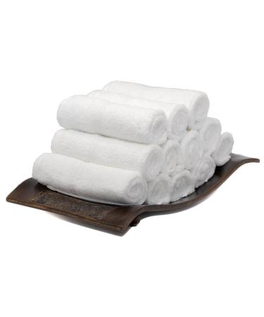 Mosobam 700 GSM Hotel Luxury Bamboo Viscose-Cotton  Washcloths 13X13  Set of 12  White  Turkish Baby Bath Towel  Face Washcloth White Washcloths  Set of 12