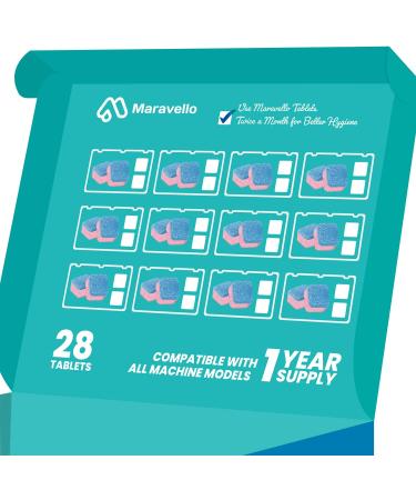 Maravello Dishwasher Cleaner & Deodorizer Tablets - Remove Limescale, Grease & Odor - 28 Count Pack for 12 Months - Grapefruit Scent - Septic Tank Safe - Buy Online on GoSupps.com