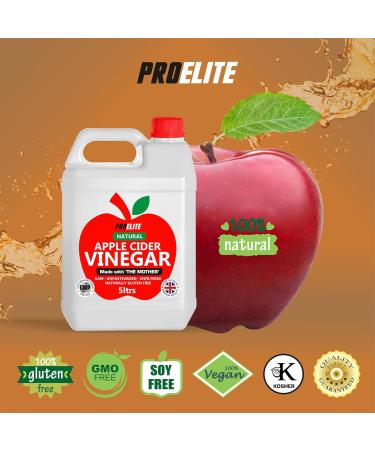 Apple Cider Vinegar with Mother 5L 5 Percent Acidity - Raw Unfiltered & Unpasteurised - Naturally Vegan GMO Free Gluten Free Alternative for Apple Cider Vinegar Capsules Tablets by PROELITE - Buy Online on GoSupps.com