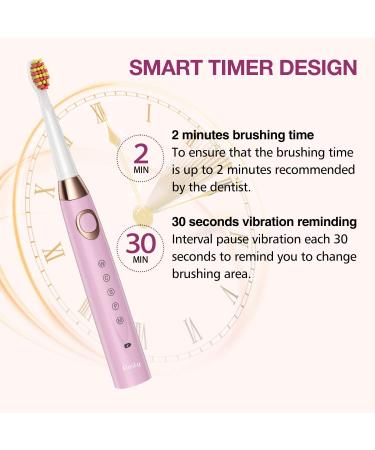 Dnsly Ultrasonic Toothbrush with 5 Modes and 8 Brush Heads - Sonic Cleaning and Whitening Toothbrush with Smart Timer and Travel Case - Rechargeable for 30 Days Use (Pink) - Buy Online on GoSupps.com