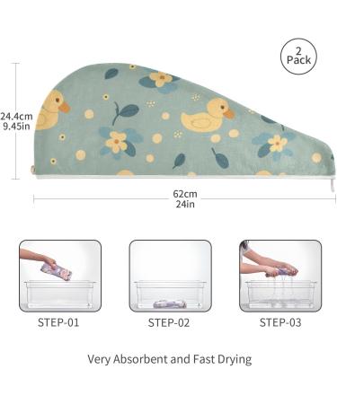 Flower Duck Blue Hair Towel 2 Pack | Super Absorbent Quick Drying Hair Turbans for Women & Girls - Buy Online on GoSupps.com