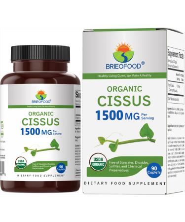 Brieofood Organic Cissus Quadrangularis 1500mg 45 Servings Vegetarian Gluten Free 90 Vegetarian Tablets 90 Count (Pack of 1)