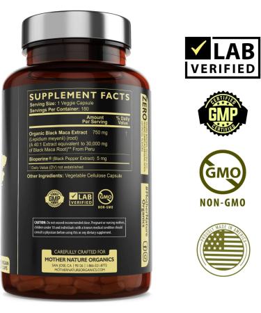 Mother Nature Organic Black Maca Root 30 000mg - 180 Capsules for Energy & Vitality - Buy Online on GoSupps.com