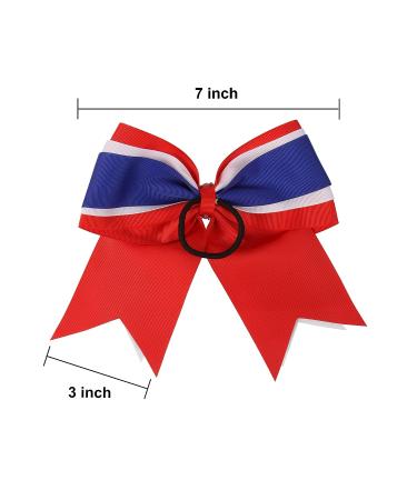 8 Inch 3-Layer 6 Pcs Cheerleader Bows Set - Royal Blue/White/Yellow Gold - Elastic Hair Ties for High School & College Cheerleading - Buy Online on GoSupps.com